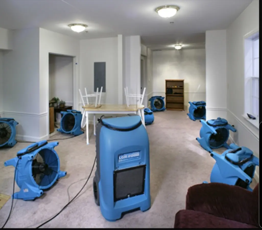 Air movers and dehumidifier setup for Water Extraction & Removal in Moore